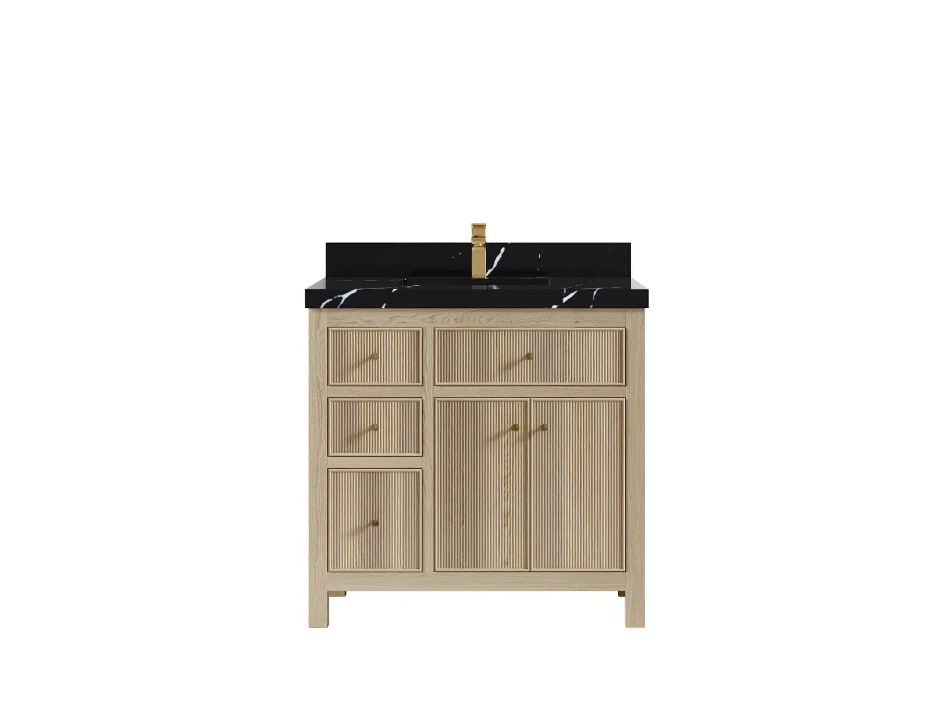 Sonoma Oak 36 in. W x 22 in. D Center Sink Bathroom Vanity in Dark Natural with 2 in. Calacatta Black Quartz Countertop