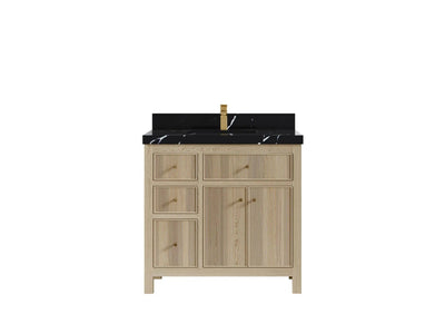 Sonoma Oak 36 in. W x 22 in. D Center Sink Bathroom Vanity in Dark Natural with 2 in. Calacatta Black Quartz Countertop