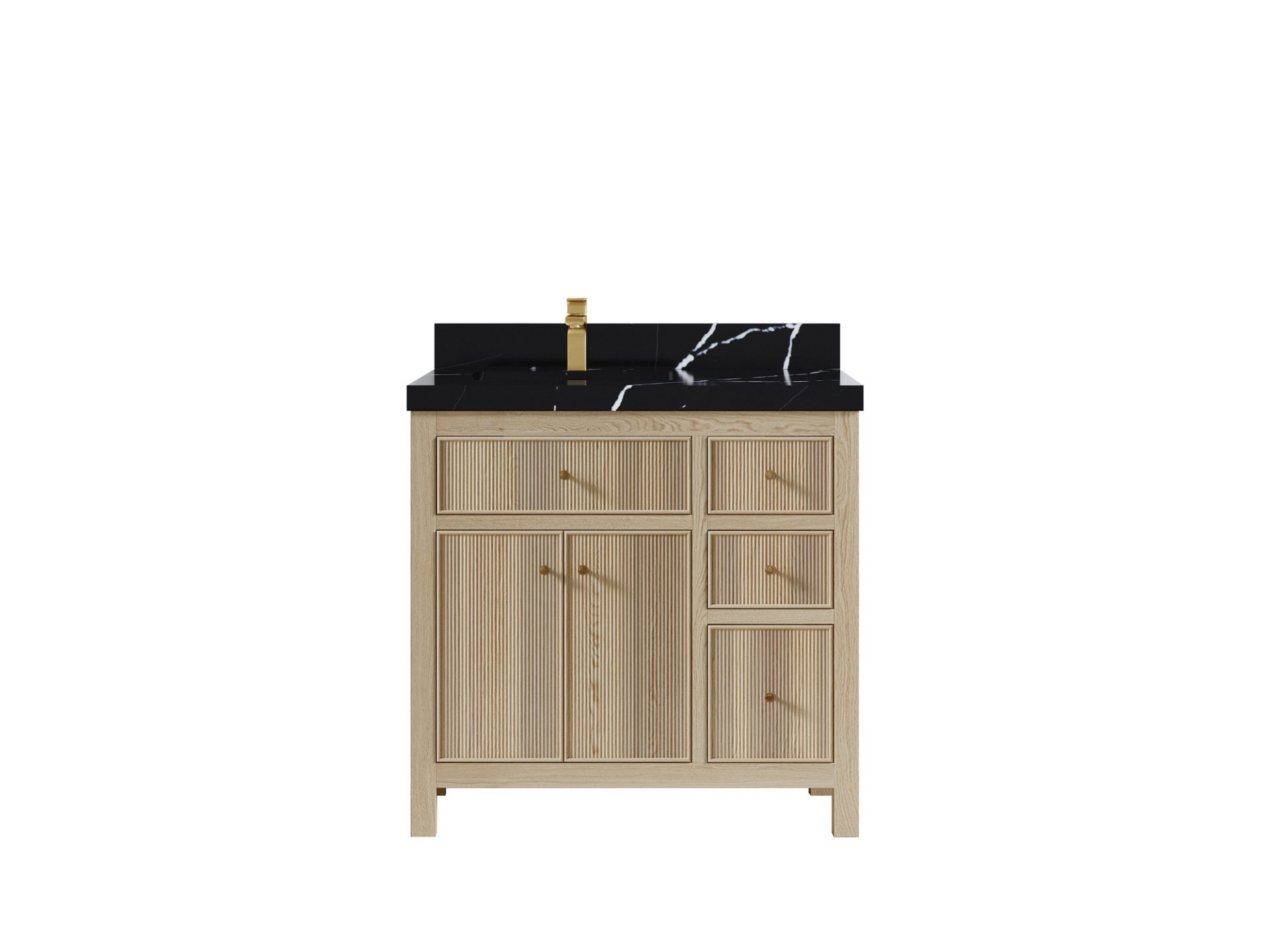 Sonoma Oak 36 in. W x 22 in. D Left Offset Sink Bathroom Vanity in Dark Natural with 2 in. Calacatta Black Quartz Countertop
