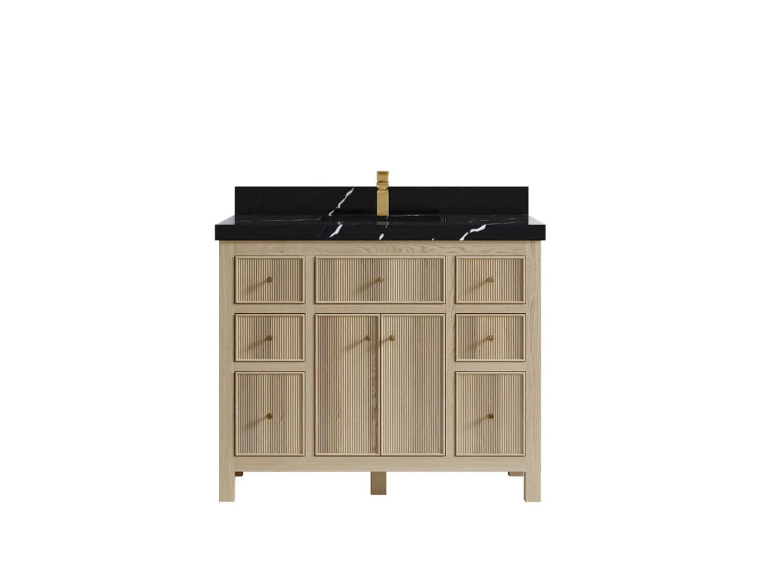 Sonoma Oak 42 in. W x 22 in. D Single Sink Bathroom Vanity in Dark Natural with 2 in. Calacatta Black Quartz Countertop