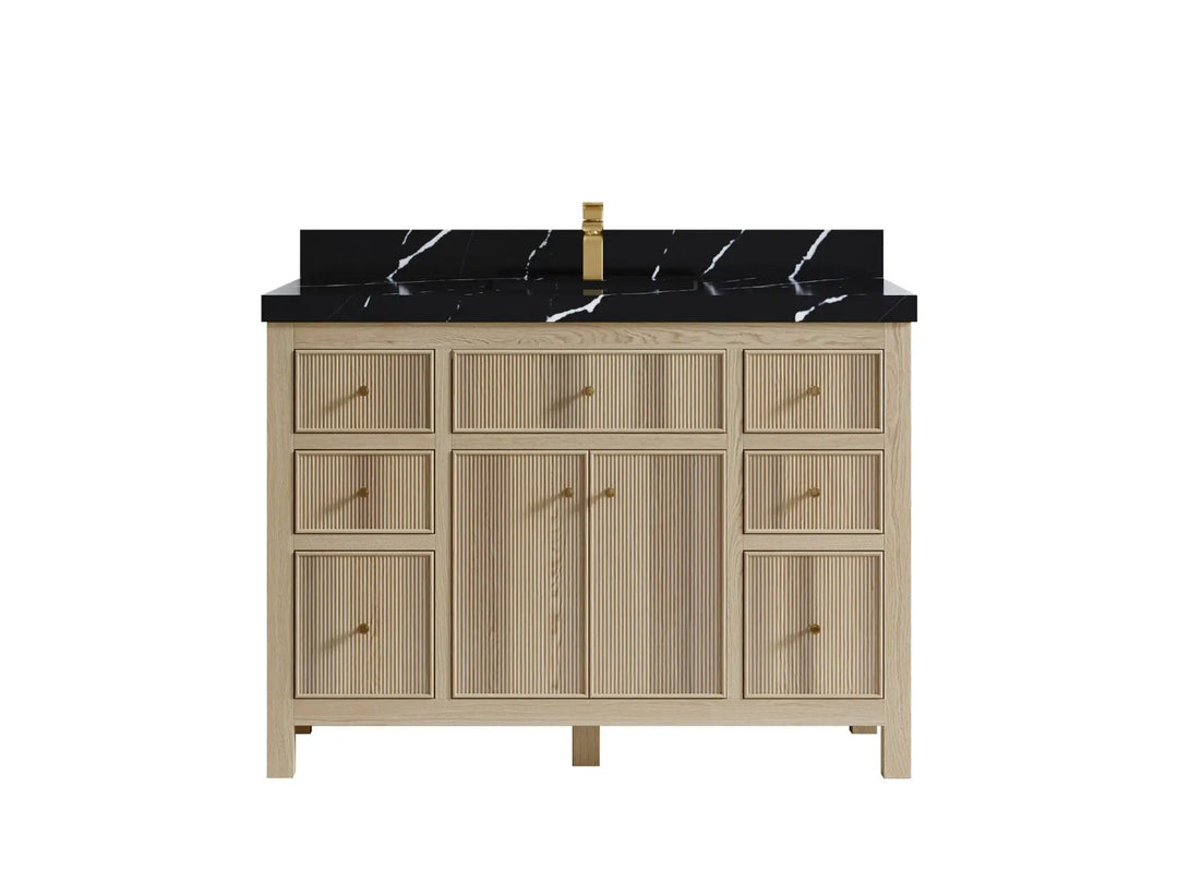 Sonoma Oak 48 in. W x 22 in. D Single Sink Bathroom Vanity in Dark Natural with 2 in. Calacatta Black Quartz Countertop