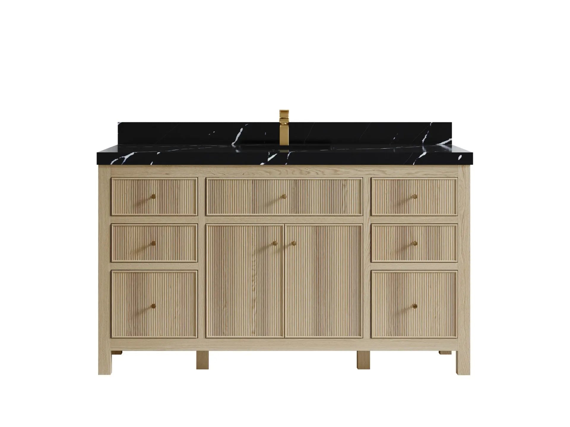 Sonoma Oak 60 in. W x 22 in. D Single Sink Bathroom Vanity in Dark Natural with 2 in. Calacatta Black Quartz Countertop