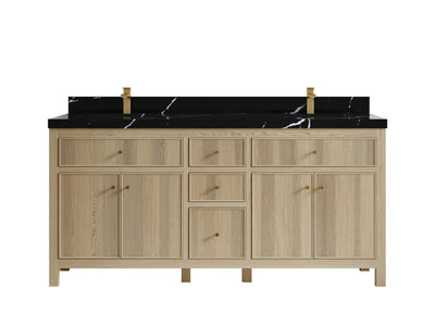 Sonoma Oak 72 in. W x 22 in. D Double Sink Bathroom Vanity in Dark Natural with 2 in. Calacatta Black Quartz Countertop