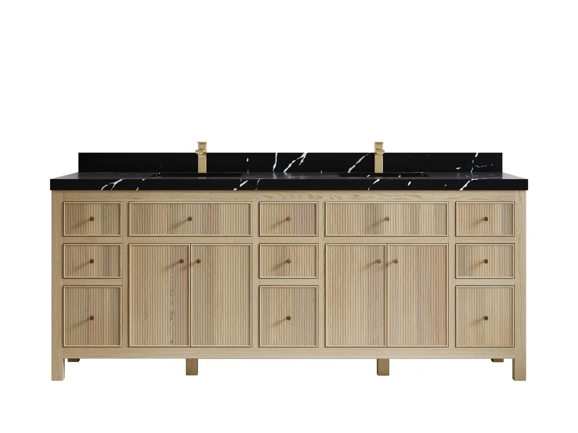 Sonoma Oak 84 in. W x 22 in. D Double Sink Bathroom Vanity in Dark Natural with 2 in. Calacatta Black Quartz Countertop