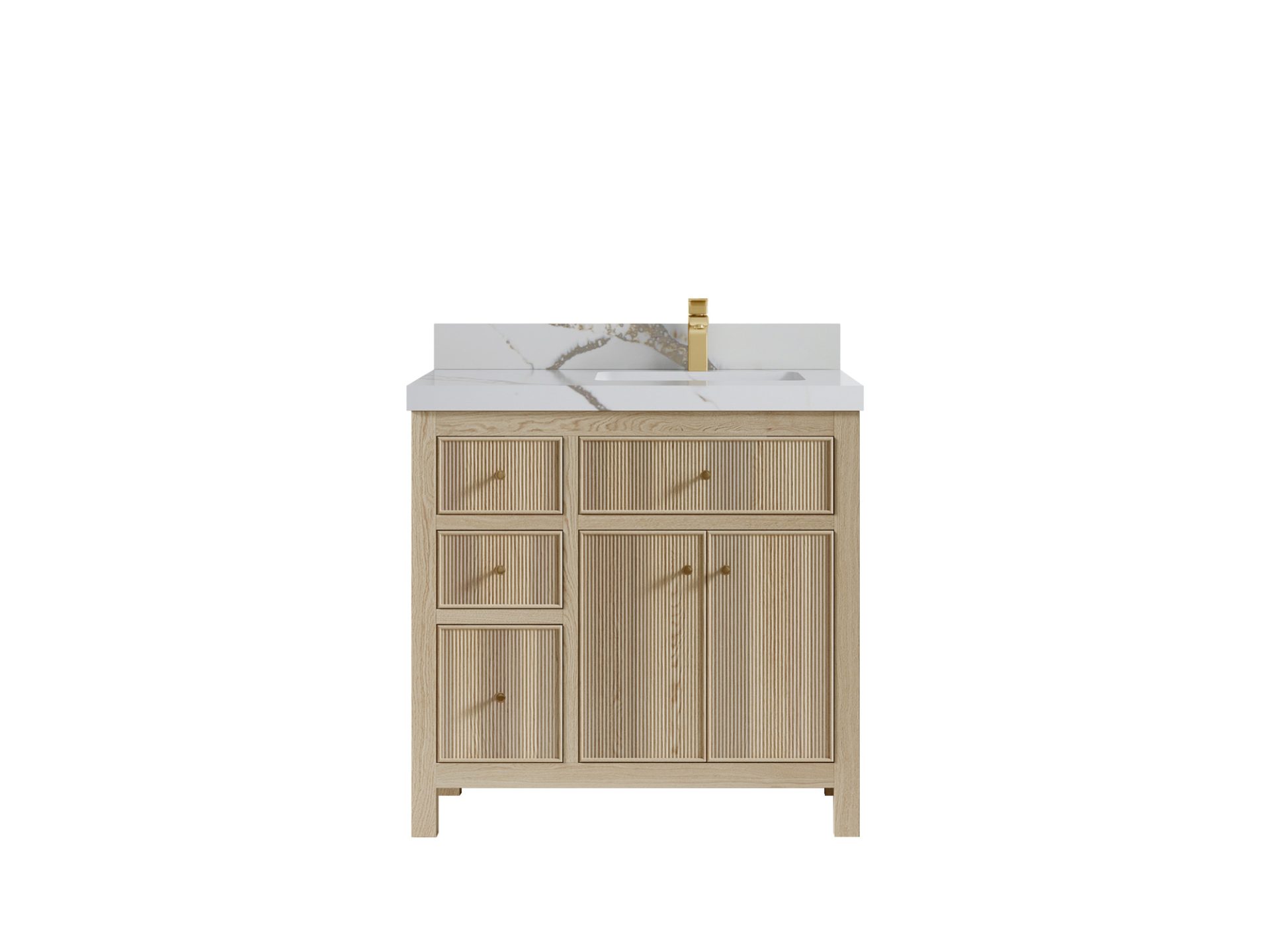 Sonoma Oak 36 in. W x 22 in. D Right Offset Sink Bathroom Vanity in Dark Natural with 2 in. Calacatta Gold Quartz Countertop