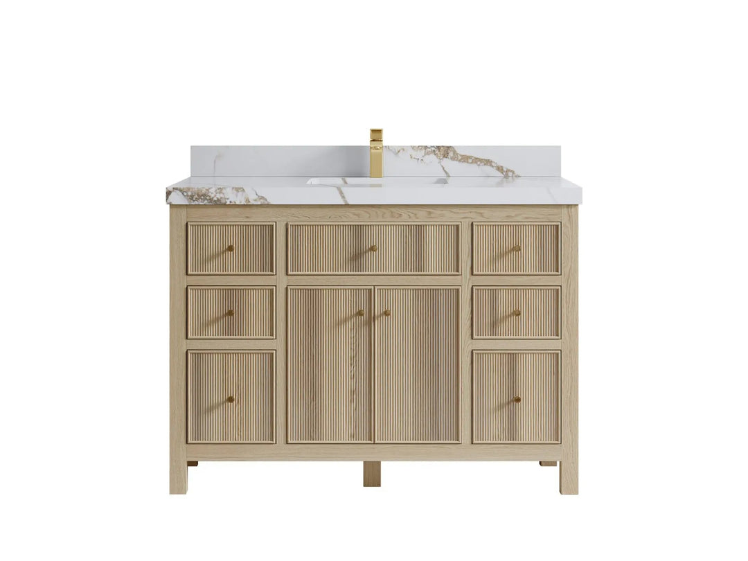 Sonoma Oak 48 in. W x 22 in. D Single Sink Bathroom Vanity in Dark Natural with 2 in. Calacatta Gold Quartz Countertop