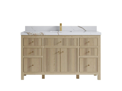 Sonoma Oak 60 in. W x 22 in. D Single Sink Bathroom Vanity in Dark Natural with 2 in. Calacatta Gold Quartz Countertop