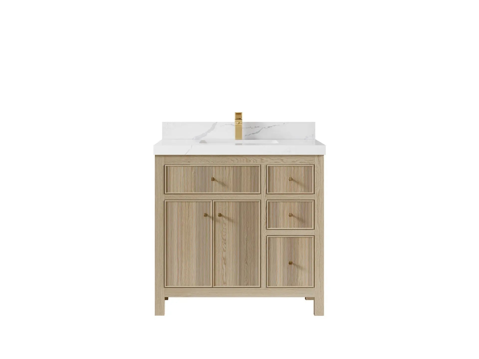 Sonoma Oak 36 in. W x 22 in. D Center Sink Bathroom Vanity in Dark Natural with 2 in. Calacatta Laza Quartz Countertop