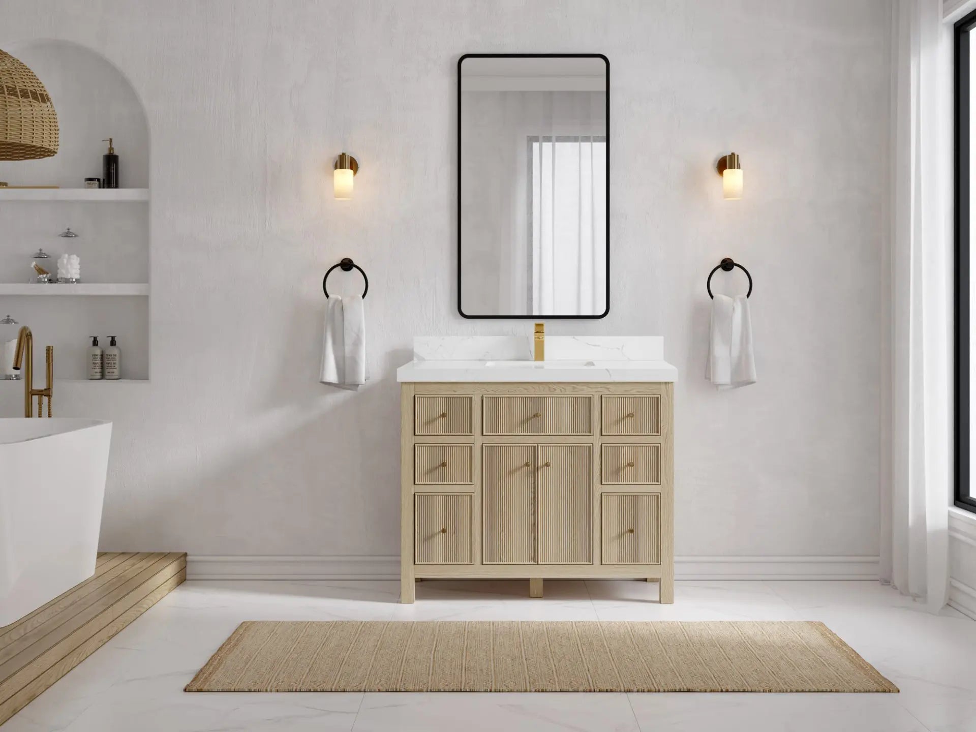 Sonoma Oak 42 in. W x 22 in. D Single Sink Bathroom Vanity in Dark Natural with countertop - Front View