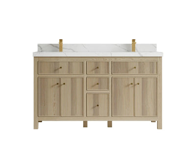 Sonoma Oak 60 in. W x 22 in. D Double Sink Bathroom Vanity in Dark Natural with 2 in. Calacatta Laza Quartz Countertop