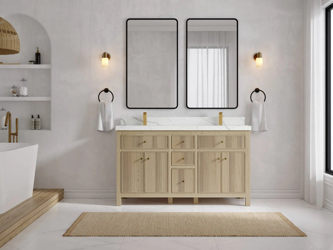 Sonoma Oak 60 in. W x 22 in. D Double Sink Bathroom Vanity in Dark Natural with countertop - Front View