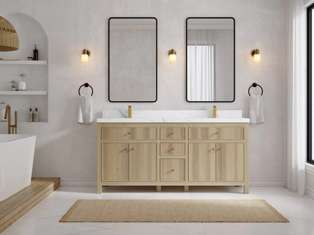 Sonoma Oak 72 in. W x 22 in. D Double Sink Bathroom Vanity in Dark Natural with countertop - Front View