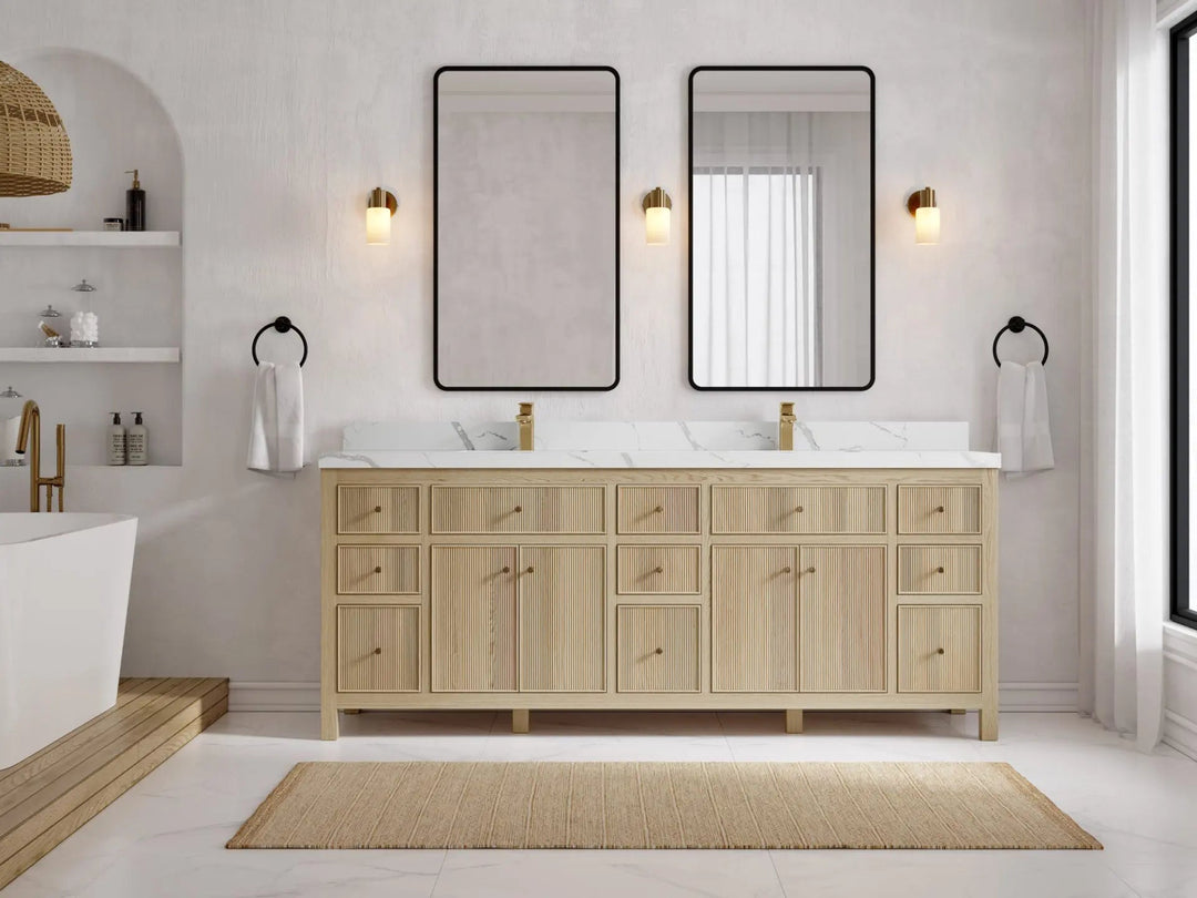 Sonoma Oak 84 in. W x 22 in. D Double Sink Bathroom Vanity in Dark Natural with countertop - Front View