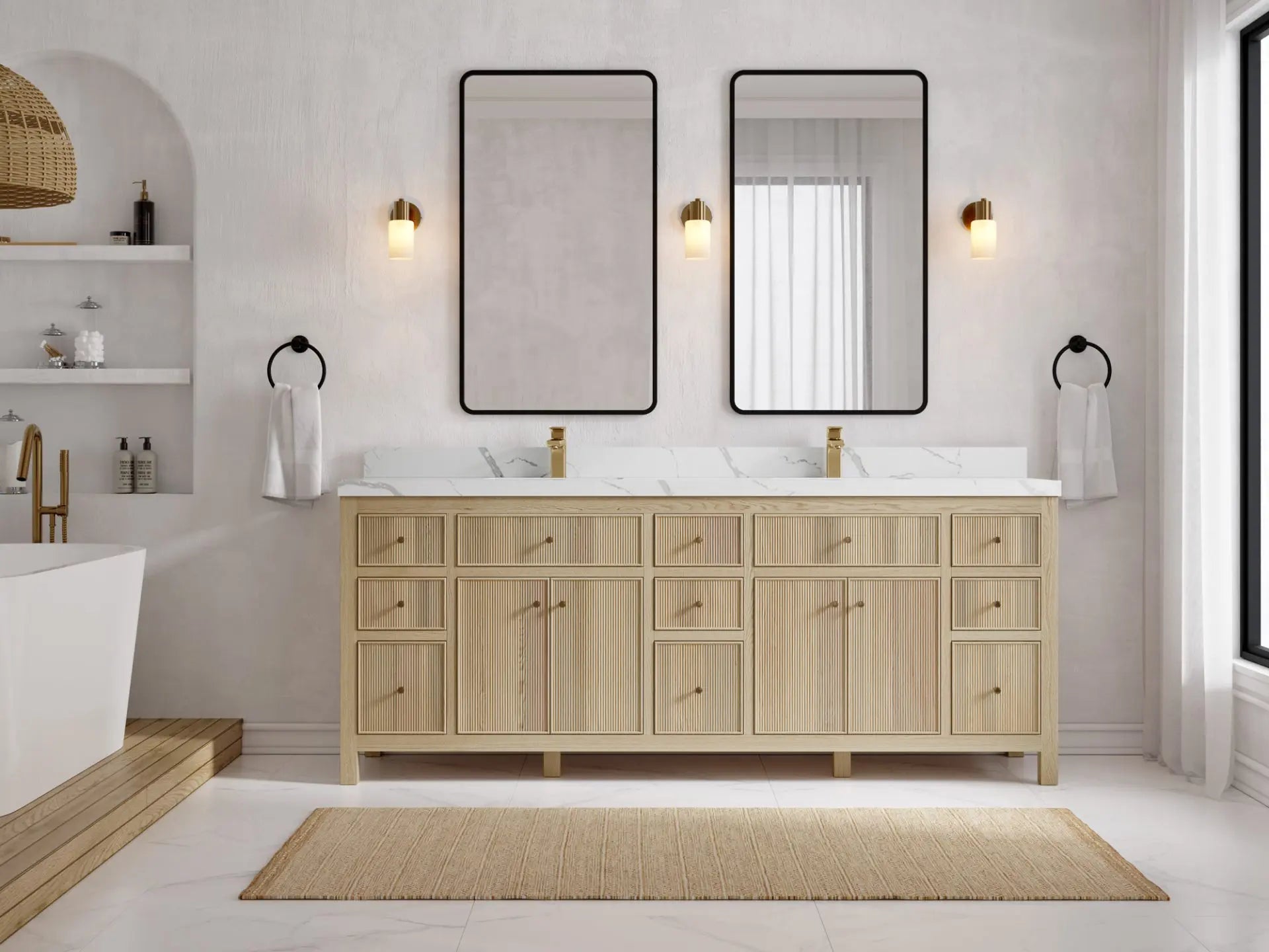 Sonoma Oak 84 in. W x 22 in. D Double Sink Bathroom Vanity in Dark Natural with countertop - Front View