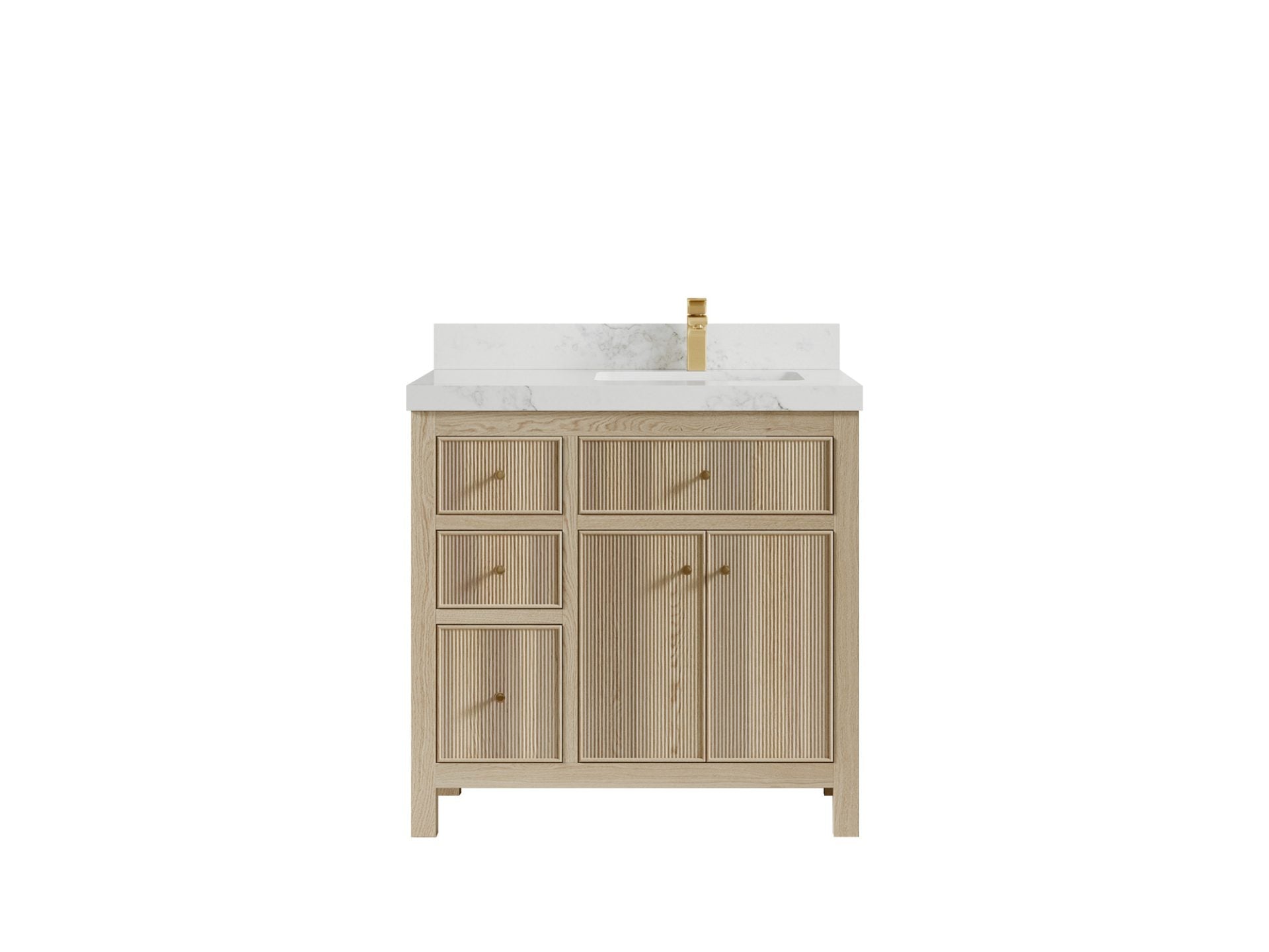 Sonoma Oak 36 in. W x 22 in. D Right Offset Sink Bathroom Vanity in Dark Natural with 2 in. Calacatta Nuvo Quartz Countertop