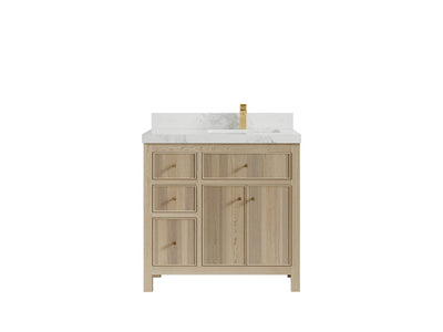 Sonoma Oak 36 in. W x 22 in. D Right Offset Sink Bathroom Vanity in Dark Natural with 2 in. Calacatta Nuvo Quartz Countertop