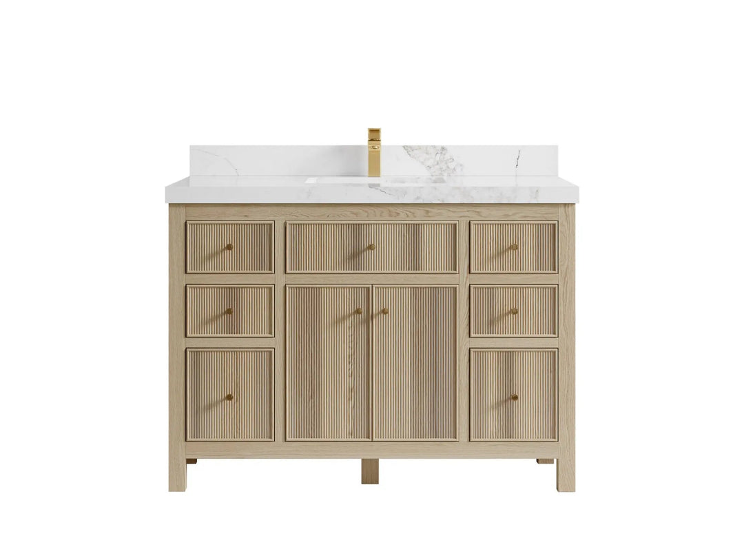 Sonoma Oak 48 in. W x 22 in. D Single Sink Bathroom Vanity in Dark Natural with 2 in. Calacatta Nuvo Quartz Countertop
