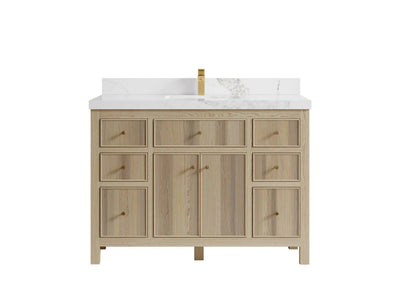 Sonoma Oak 48 in. W x 22 in. D Single Sink Bathroom Vanity in Dark Natural with 2 in. Calacatta Nuvo Quartz Countertop