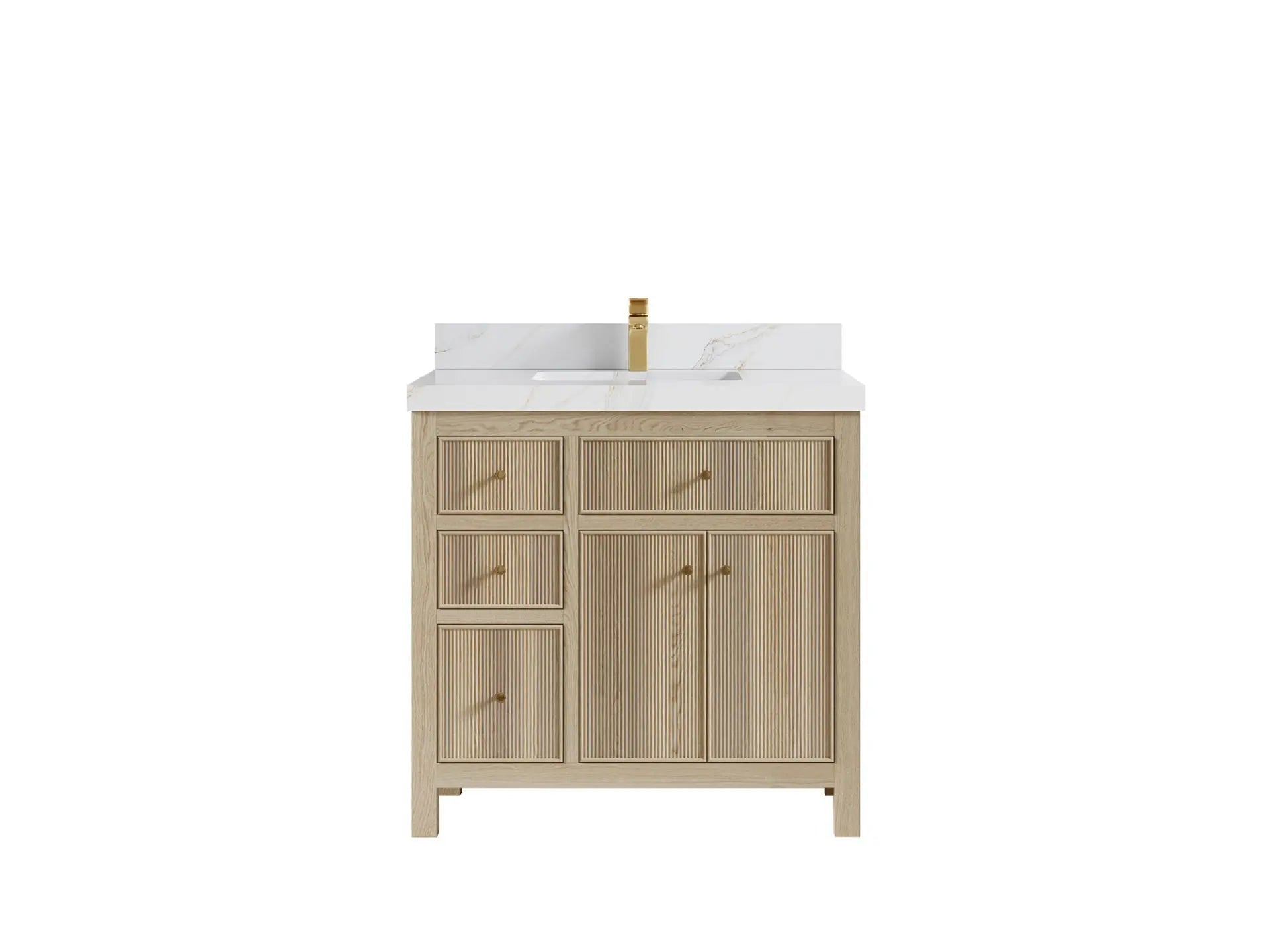 Sonoma Oak 36 in. W x 22 in. D Center Sink Bathroom Vanity in Dark Natural with 2 in. Calacatta Sienna Quartz Countertop