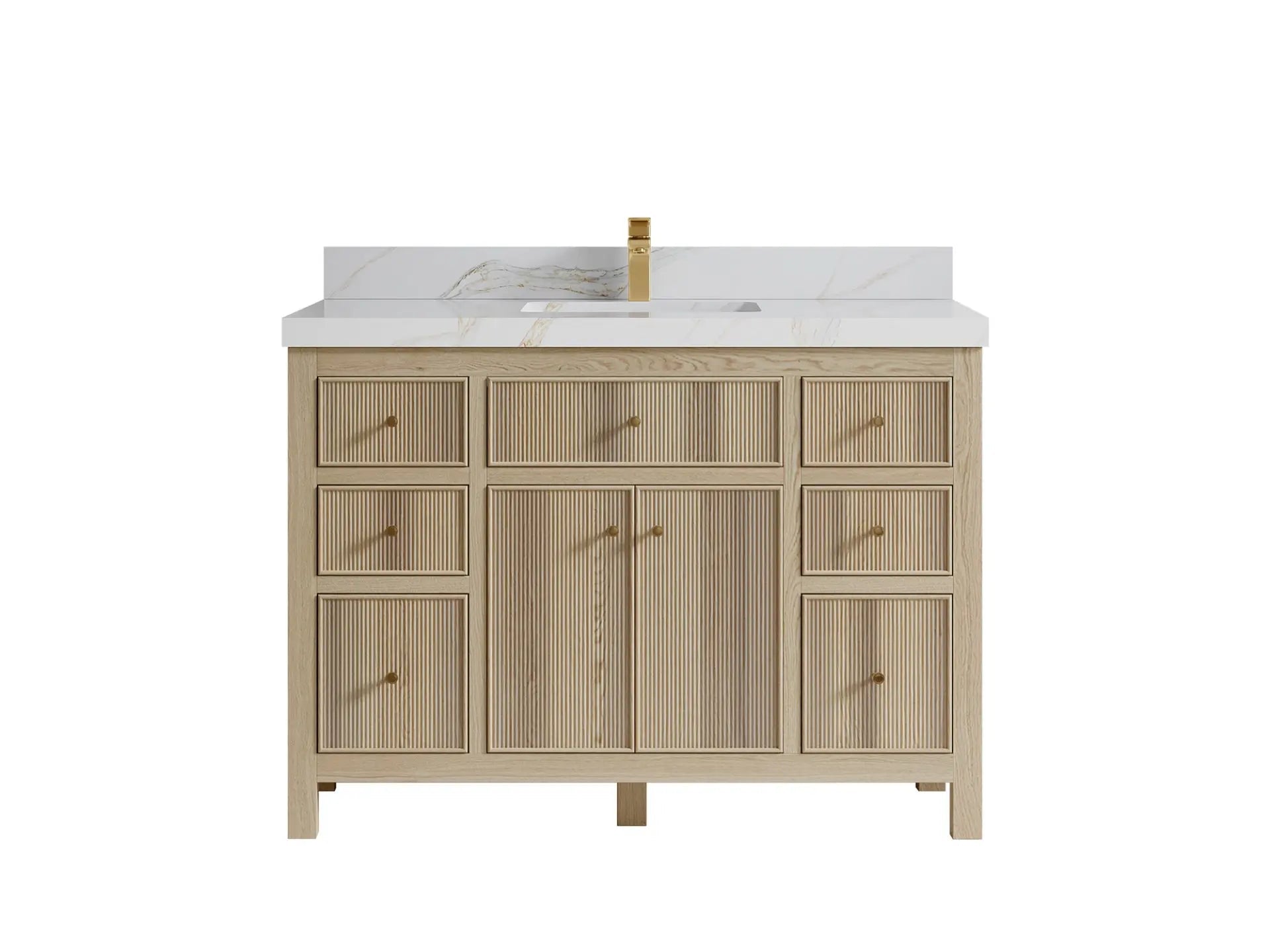 Sonoma Oak 48 in. W x 22 in. D Single Sink Bathroom Vanity in Dark Natural with 2 in. Calacatta Sienna Quartz Countertop