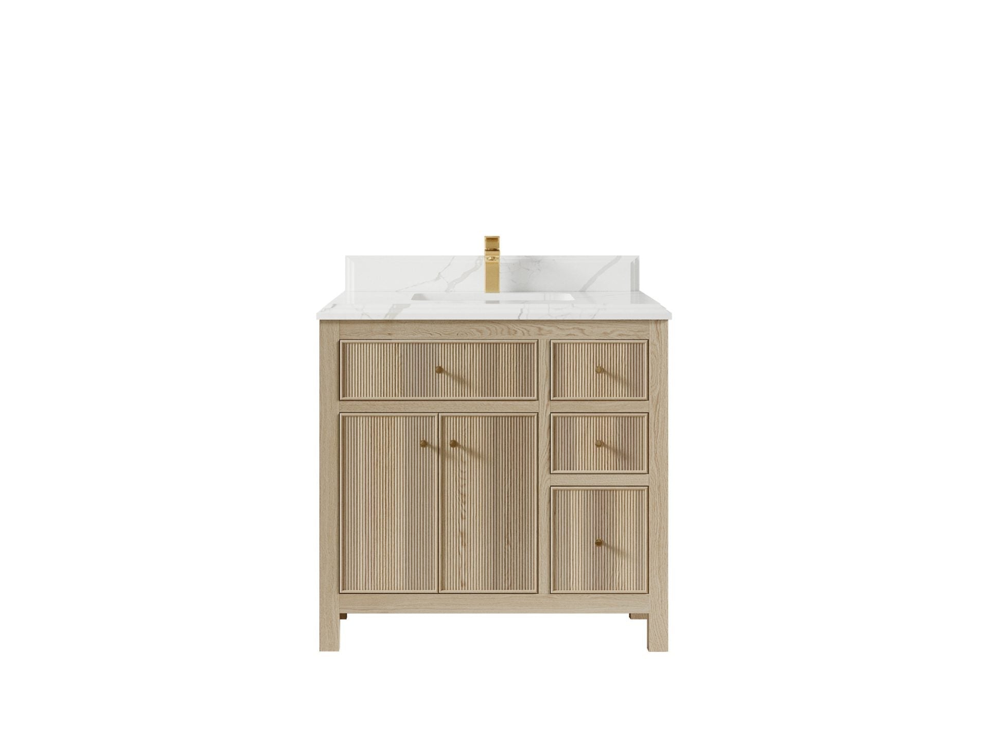 Sonoma Oak 36 in. W x 22 in. D Center Sink Bathroom Vanity in Dark Natural with Double Cove Edge 1.5 in Calacatta Laza Quartz Countertop