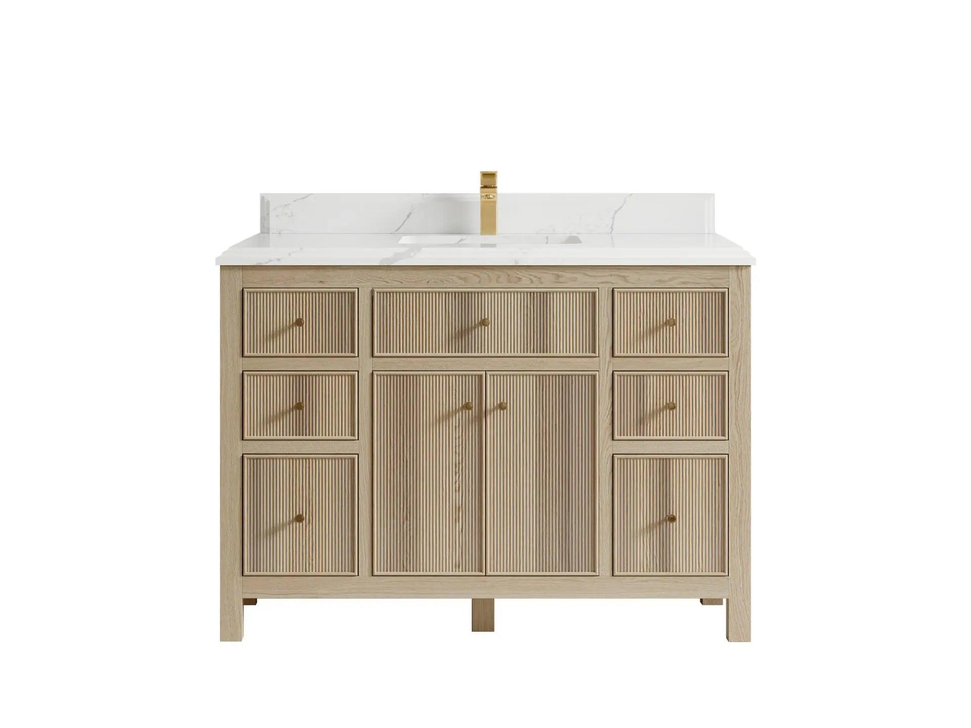 Sonoma Oak 48 in. W x 22 in. D Single Sink Bathroom Vanity in Dark Natural with Double Cove Edge 1.5 in Calacatta Laza Quartz Countertop