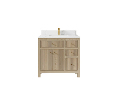 Sonoma Oak 36 in. W x 22 in. D Center Sink Bathroom Vanity in Dark Natural with Double Cove Edge 1.5 in Empira White Quartz Countertop