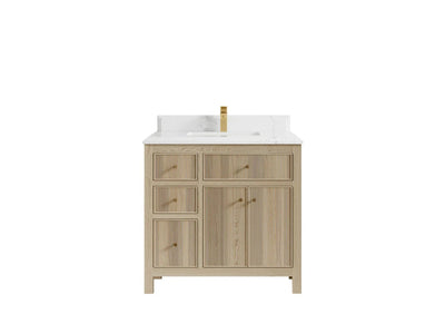 Sonoma Oak 36 in. W x 22 in. D Center Sink Bathroom Vanity in Dark Natural with Double Cove Edge 1.5 in Empira White Quartz Countertop