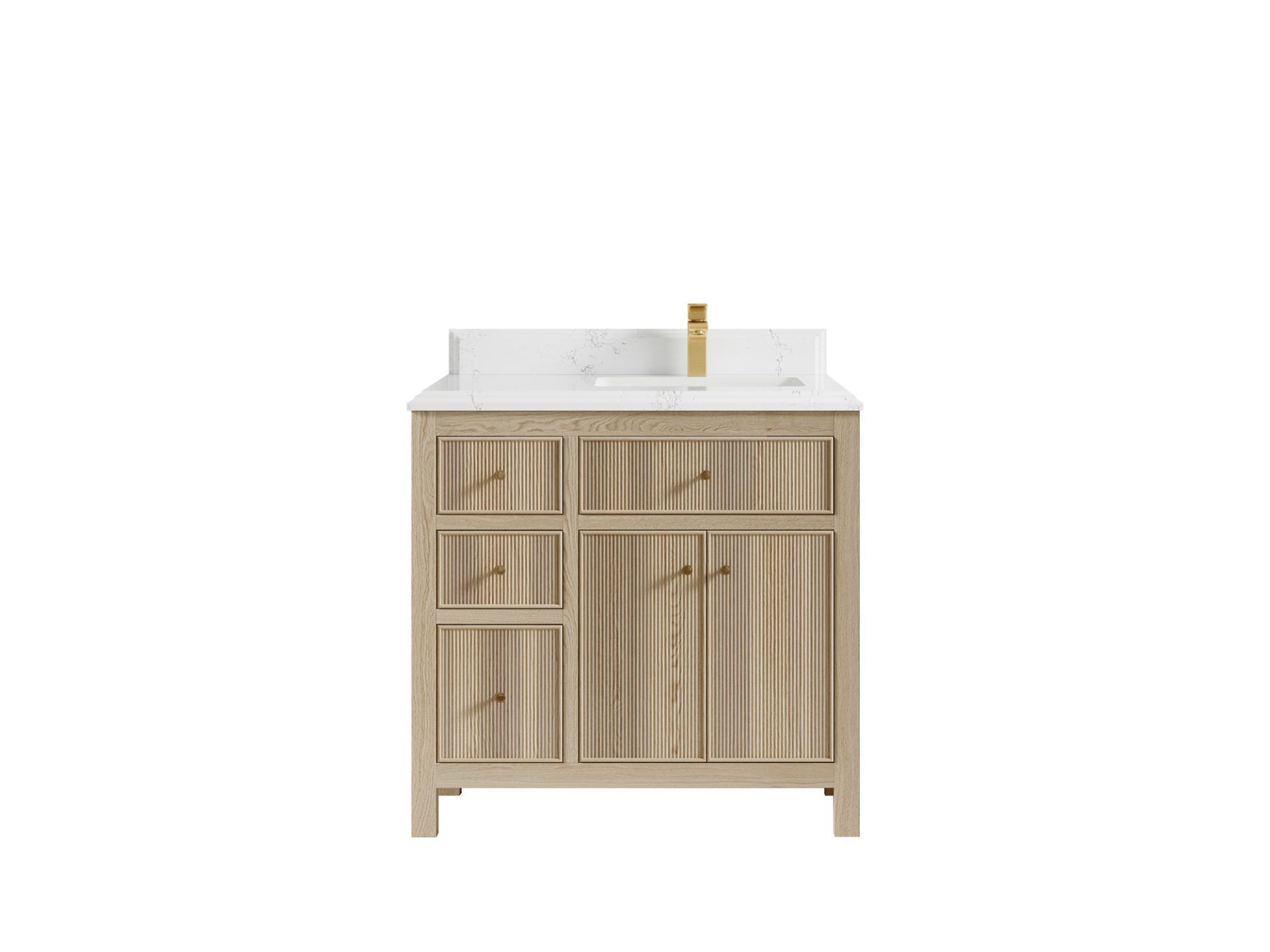 Sonoma Oak 36 in. W x 22 in. D Right Offset Sink Bathroom Vanity in Dark Natural with Double Cove Edge 1.5 in Empira White Quartz Countertop