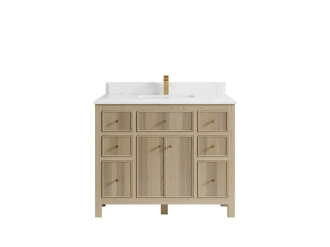 Sonoma Oak 42 in. W x 22 in. D Single Sink Bathroom Vanity in Dark Natural with Double Cove Edge 1.5 in Empira White Quartz Countertop