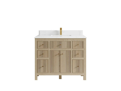 Sonoma Oak 42 in. W x 22 in. D Single Sink Bathroom Vanity in Dark Natural with Double Cove Edge 1.5 in Empira White Quartz Countertop