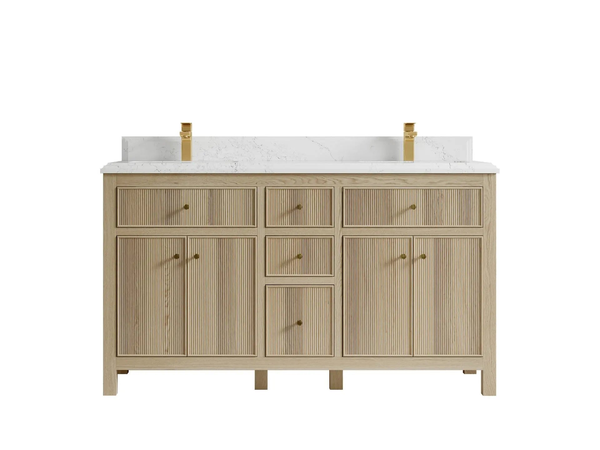 Sonoma Oak 60 in. W x 22 in. D Double Sink Bathroom Vanity in Dark Natural with Double Cove Edge 1.5 in Empira White Quartz Countertop