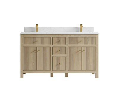 Sonoma Oak 60 in. W x 22 in. D Double Sink Bathroom Vanity in Dark Natural with Double Cove Edge 1.5 in Empira White Quartz Countertop
