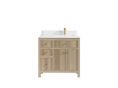 Sonoma Oak 36 in. W x 22 in. D Right Offset Sink Bathroom Vanity in Dark Natural with 2 in. Empira White Quartz Countertop