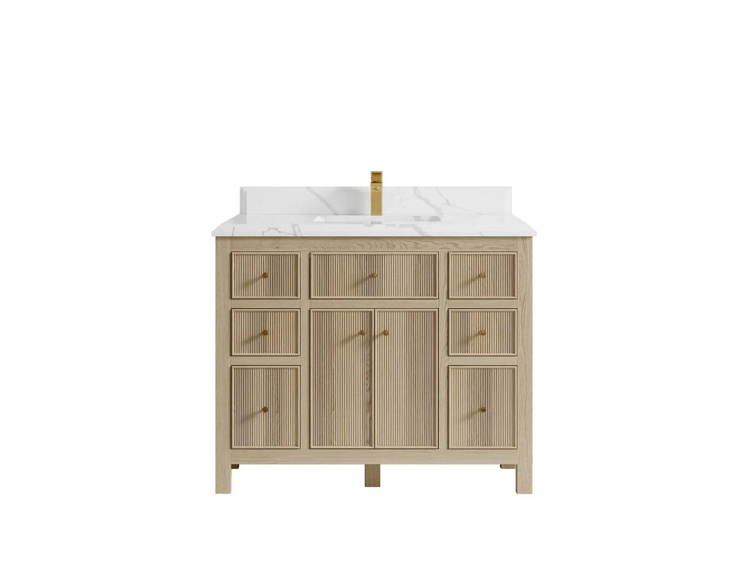 Sonoma Oak 42 in. W x 22 in. D Single Sink Bathroom Vanity in Dark Natural with 2 in. Empira White Quartz Countertop