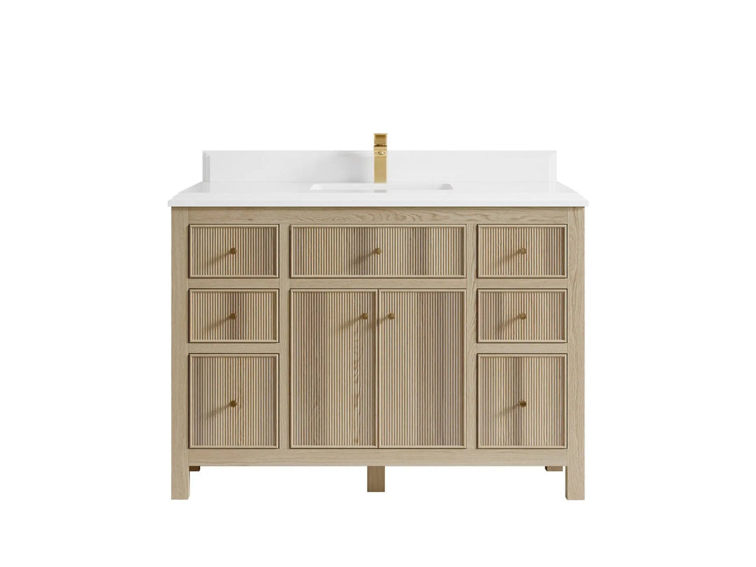 Sonoma Oak 48 in. W x 22 in. D Single Sink Bathroom Vanity in Dark Natural with Double Cove Edge 1.5 in White Quartz Countertop