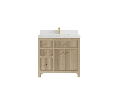 Sonoma Oak 36 in. W x 22 in. D Center Sink Bathroom Vanity in Dark Natural with 2 in. Empira White Quartz Countertop