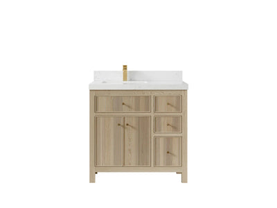 Sonoma Oak 36 in. W x 22 in. D Left Offset Sink Bathroom Vanity in Dark Natural with 2 in. Empira White Quartz Countertop