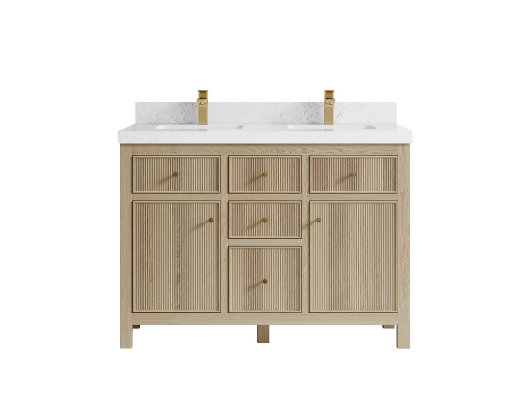Sonoma Oak 48 in. W x 22 in. D Double Sink Bathroom Vanity in Dark Natural with 2 in. Empira White Quartz Countertop