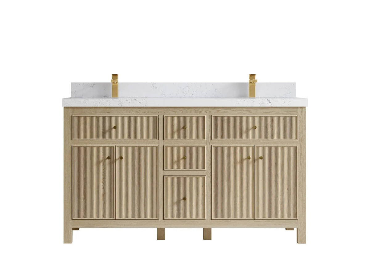 Sonoma Oak 60 in. W x 22 in. D Double Sink Bathroom Vanity in Dark Natural with 2 in. Empira White Quartz Countertop