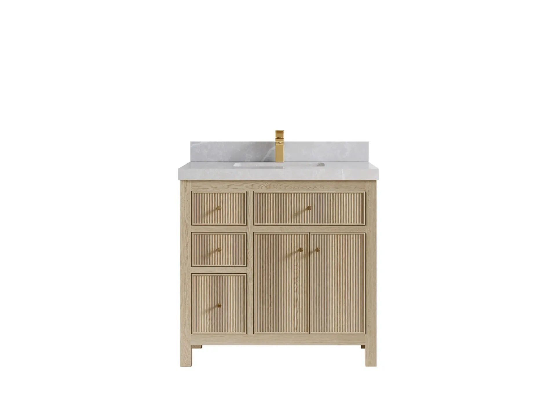 Sonoma Oak 36 in. W x 22 in. D Center Sink Bathroom Vanity in Dark Natural with 2 in. Pearl Light Gray Quartz Countertop