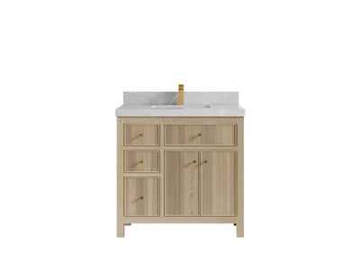 Sonoma Oak 36 in. W x 22 in. D Center Sink Bathroom Vanity in Dark Natural with 2 in. Pearl Light Gray Quartz Countertop