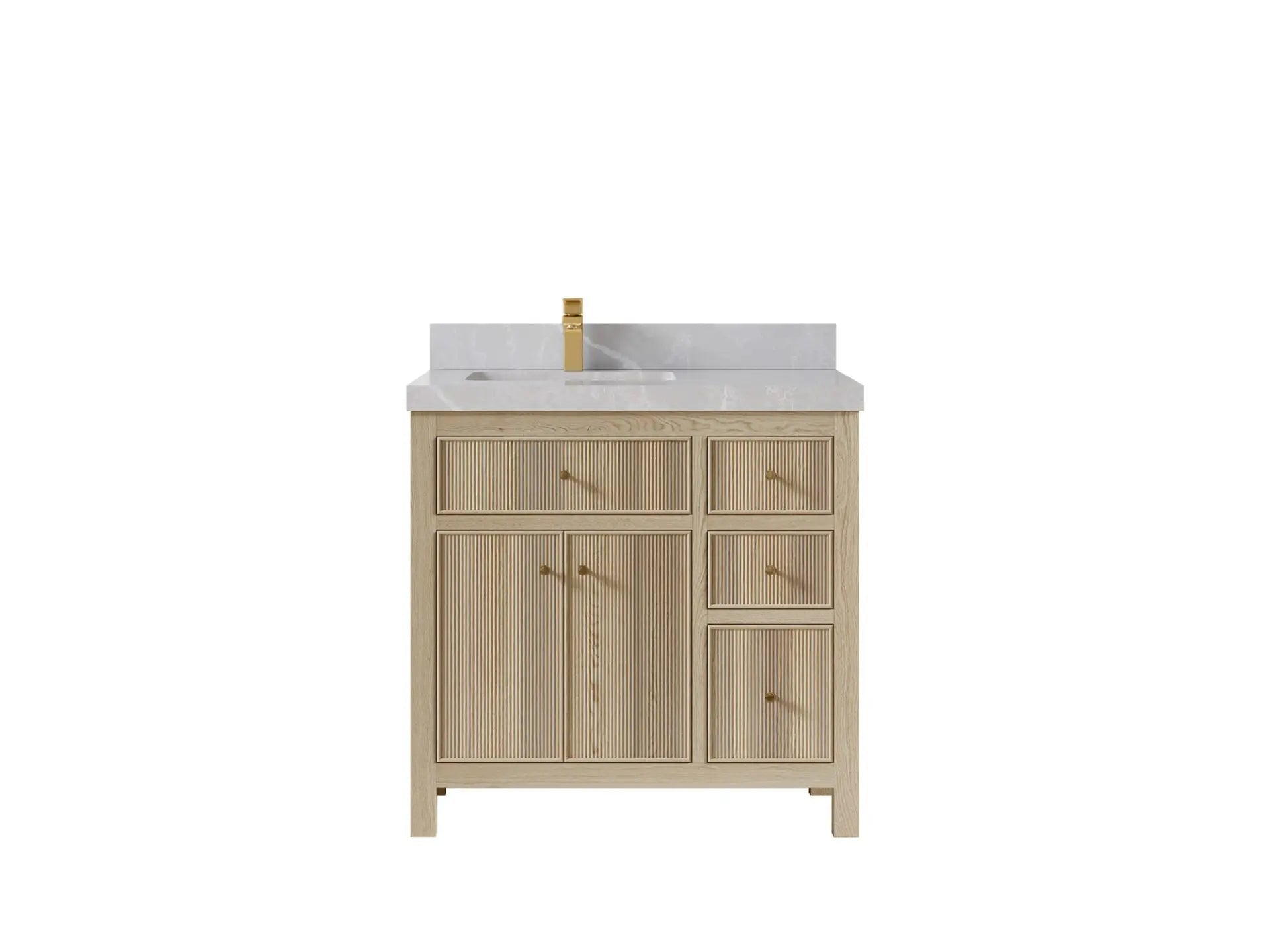 Sonoma Oak 36 in. W x 22 in. D Left Offset Sink Bathroom Vanity in Dark Natural with 2 in. Pearl Light Gray Quartz Countertop
