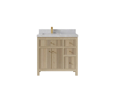 Sonoma Oak 36 in. W x 22 in. D Left Offset Sink Bathroom Vanity in Dark Natural with 2 in. Pearl Light Gray Quartz Countertop