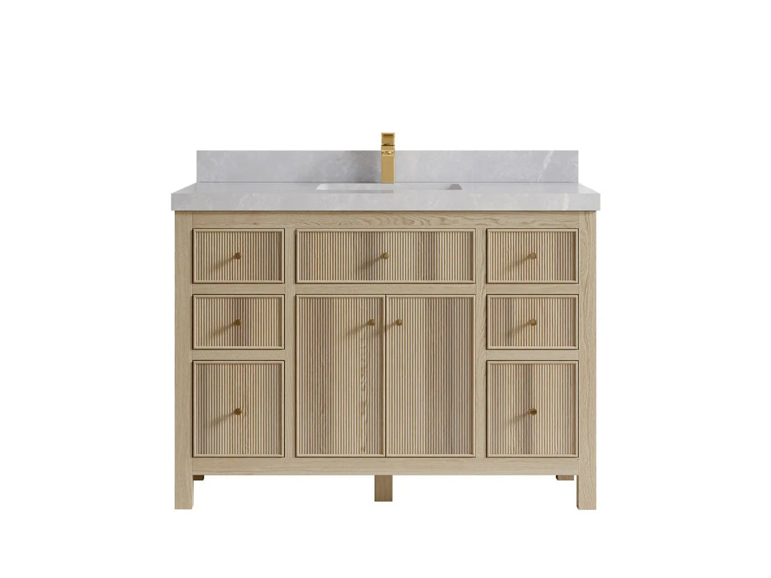 Sonoma Oak 48 in. W x 22 in. D Single Sink Bathroom Vanity in Dark Natural with 2 in. Pearl Light Gray Quartz Countertop