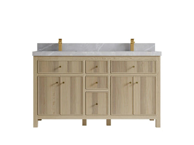 Sonoma Oak 60 in. W x 22 in. D Double Sink Bathroom Vanity in Dark Natural with 2 in. Pearl Light Gray Quartz Countertop