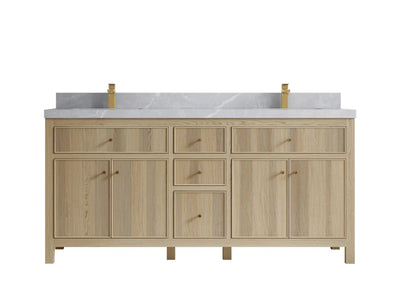 Sonoma Oak 72 in. W x 22 in. D Double Sink Bathroom Vanity in Dark Natural with 2 in. Pearl Light Gray Quartz Countertop