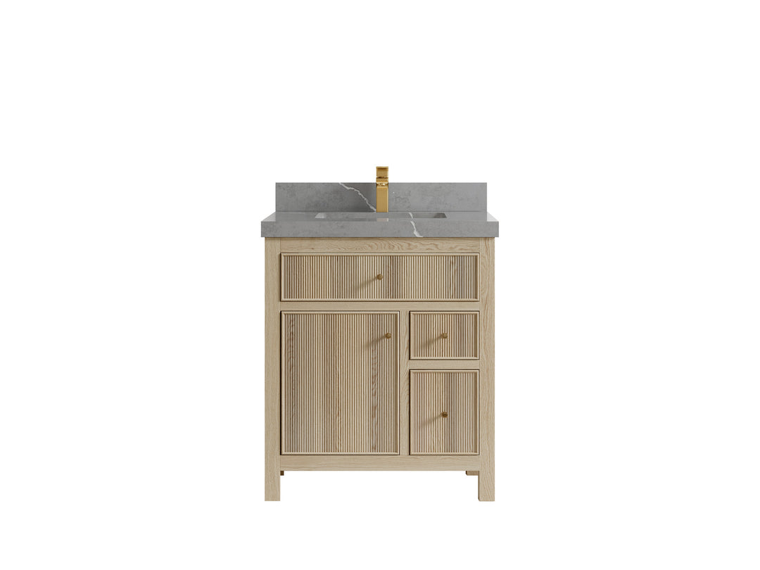 Sonoma Oak 30 in. W x 22 in. D Single Sink Bathroom Vanity in Dark Natural with 2 in. Piatra Gray Quartz Countertop