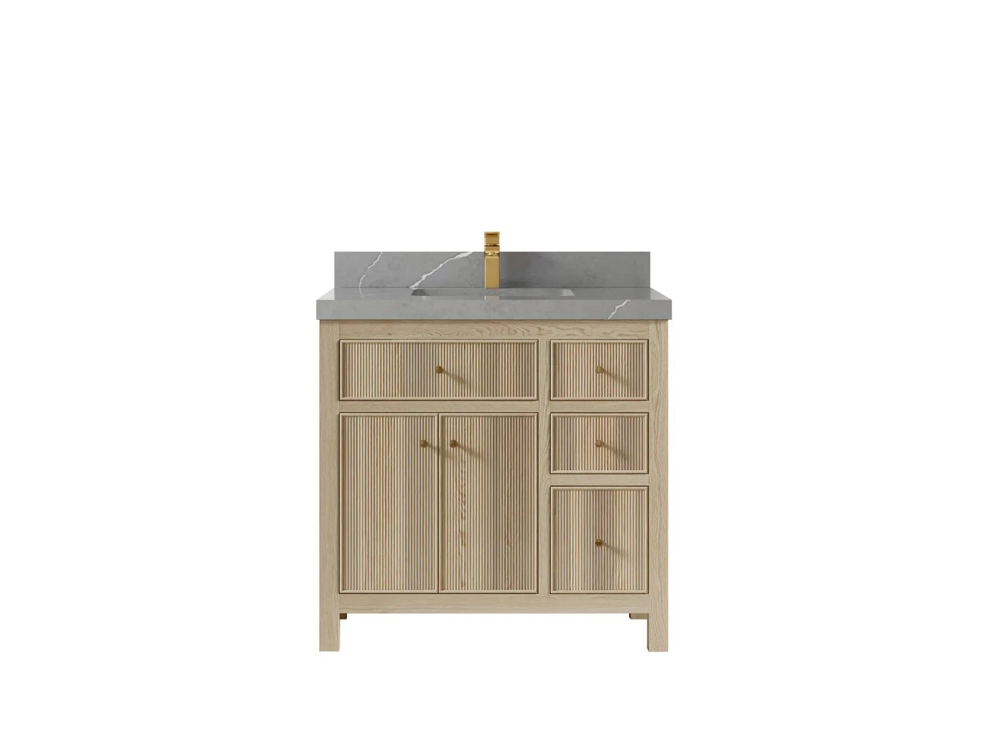 Sonoma Oak 36 in. W x 22 in. D Center Sink Bathroom Vanity in Dark Natural with 2 in. Viola Brown Quartz Countertop