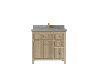 Sonoma Oak 36 in. W x 22 in. D Center Sink Bathroom Vanity in Dark Natural with 2 in. Viola Brown Quartz Countertop